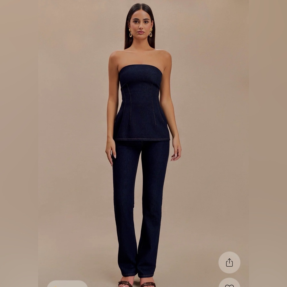 Meshki Indigo Blue Straight Leg Jeans and Longline Top